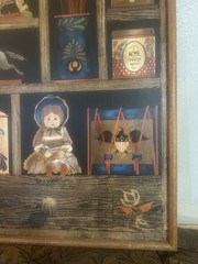 Vintage Huntington Folk Art Oil On Canvas Shadow Box Scene 27”x33”