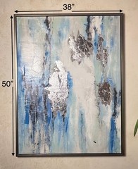 Contemporary Canvas Abstract Framed Rectangle Painting with Silver Frame 22