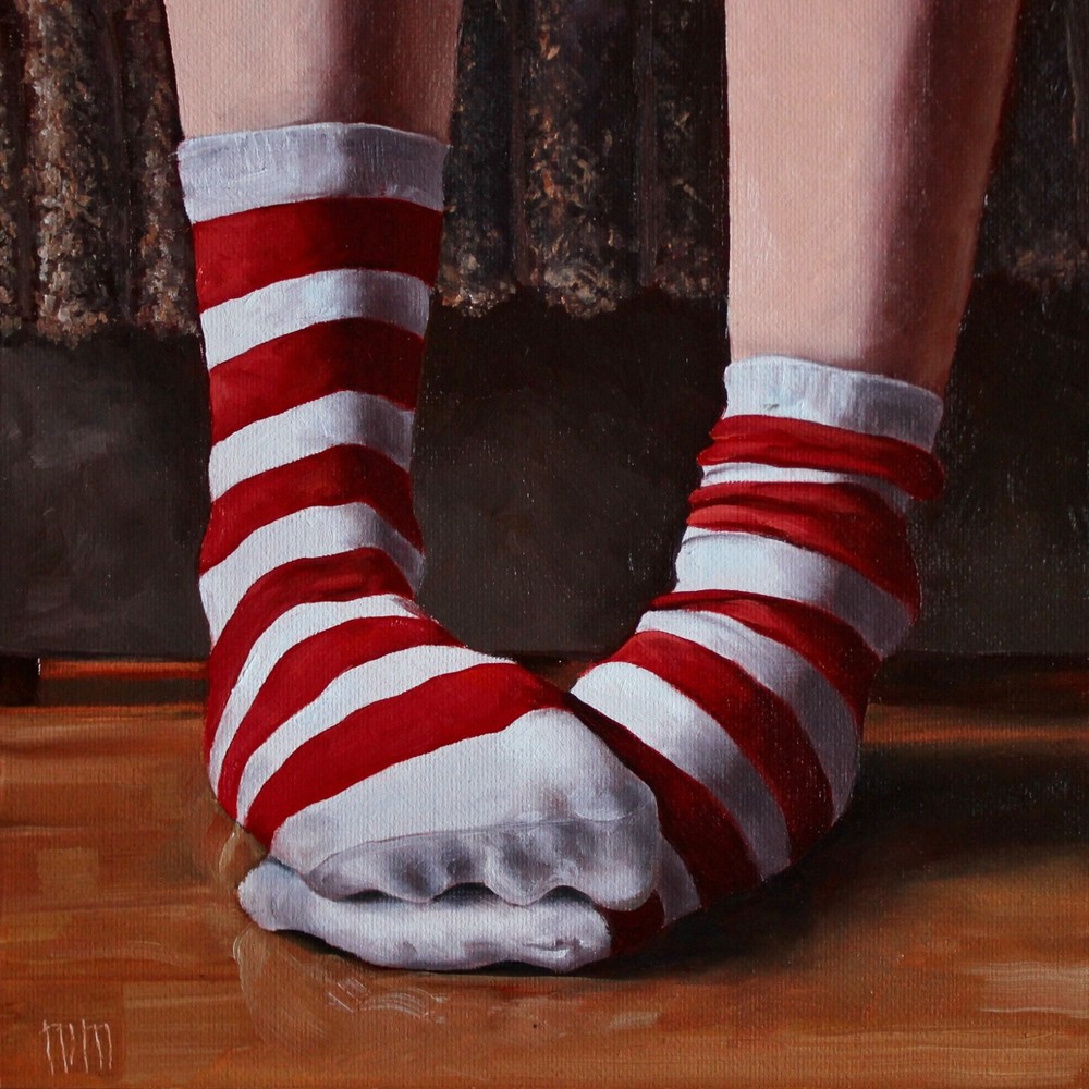 Striped socks oil painting, Socks Still Life, Small Original artwork, 8x8in