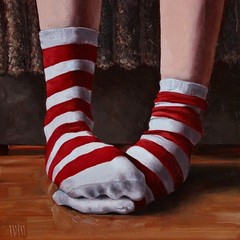 Striped socks oil painting, Socks Still Life, Small Original artwork, 8x8in
