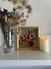 Oil Painting Still Life Art For Kitchen Gift Croissant Coffee 20x20cm Wall Art