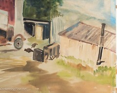 Beautiful Mildred Lusk Watercolor Painting of a Rusty Red Farm House, Signed! 63