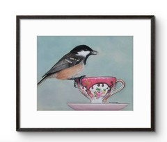 Original Expressive Tea Time Bird #2 14 x 11 Matted Pastel Painting