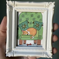 Print Of My Art Funny Dog cute,miniature Painting,small, framed
