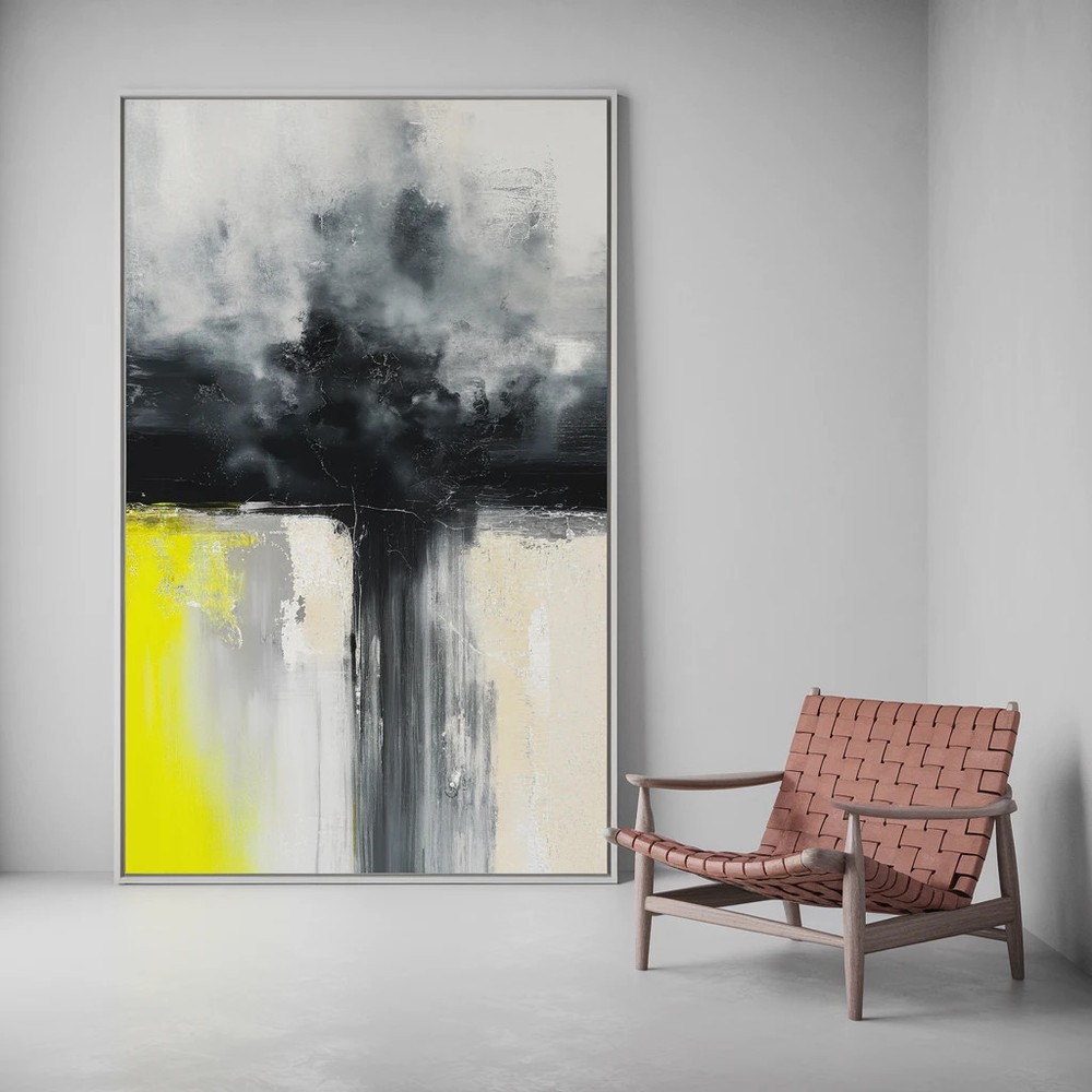 Oil Painting Abstract Minimal Art 04 100x140cm Neon Yellow Black Colours Painting