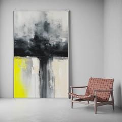 Oil Painting Abstract Minimal Art 04 100x140cm Neon Yellow Black Colours Painting