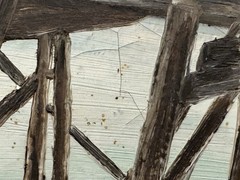 FLORA E. SCHAIFER – c1940s Seascape Oil Painting w/ Pier „Cape Porpoise, Maine“