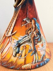 Native American oil Painting on velvet by Ernesto Sanchez, c.1970, Mexico