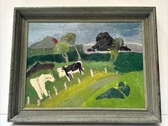 Antique Maui Cows Painting Cow Landscape Hawaii New York Exhibited Klaussen Folk