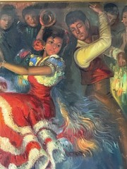 SASSOON ANTIQUE SPANISH DANCE OIL PAINTING VINTAGE FLAMENCO DANCER SPAIN 1960
