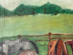 Mid-Century Modern (MCM) Original Farm Scene Horse and Pony – Oil on Canvas