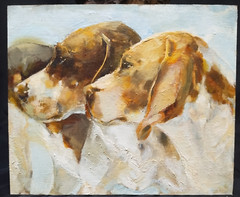 Oil Painting Beagle estate listed Artist Maureen S. Riley MI Sport Dog Hunting 4