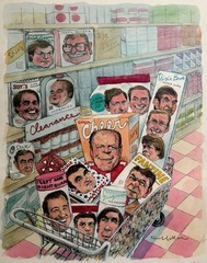 Sandy Huffaker (1943-2020) Funny Mixed Media – 1970’s Political Figures Parodies