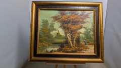 HARLOCK oil wall art on Canvas Painting Landscape Church Women SIGNED