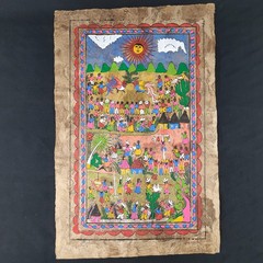 2 Original Amate Mexican Bark Paintings 39cmx59cm from Guerrero Mexico
