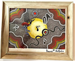 Australian Aboriginal Dot Painting Boomiri Dreamtime Scene Framed Under Glass
