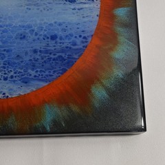 Abstract Acrylic Pour Painting 10×10 Original Canvas Wall Art Blue Orange Black