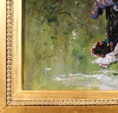 Antique Painting Philippe Linder Woman Japan Garden Flowers Kimono Japonisme