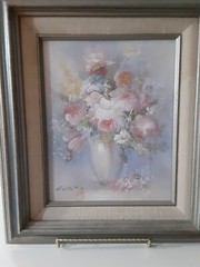Original Oil On Board Framed Floral Bouquet~ Signed RUSSO 8×10, 11 X 14 W/ Frame