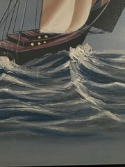 20th Century Original Oil on Canvas Sailboat Seascape Framed 47×37