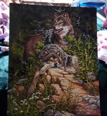 Wolf Companions in Forest Paint-by-Numbers Completed 16×20 Artist-L. Fanning