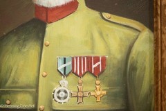 Vintage Dog Portrait Oil Painting Jack Russell Terrier in Military Uniform 15×13