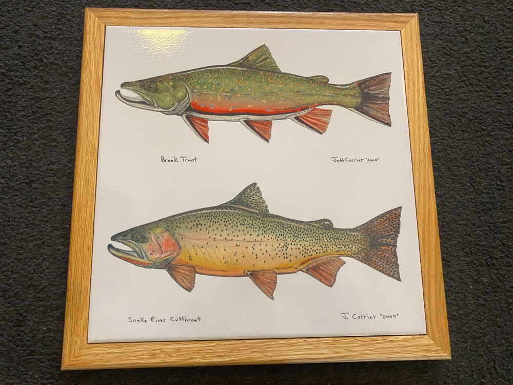 Jeff Currier 2004 2005 Ceramic Tile Framed Trout Fish Art Fly Fishing RARE