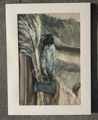 Mid Century Painting Still Life With Black Raven