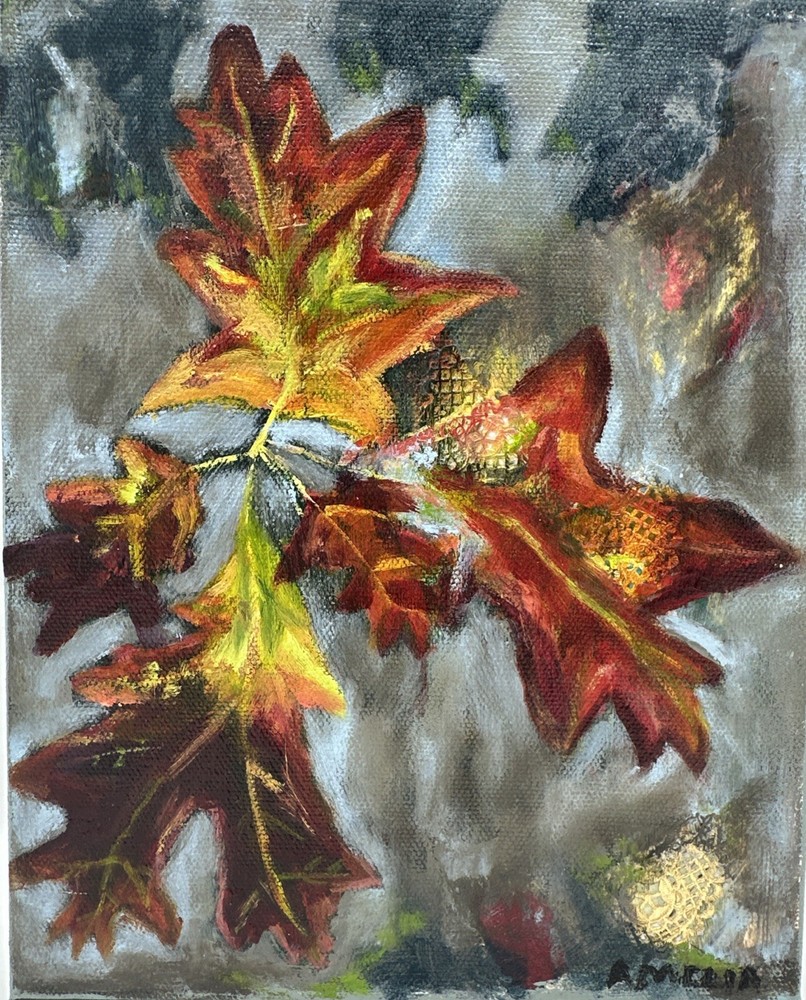 Fall Leaves Painting Botanical „Sprig“ Cozy Cottage 8×10 OOAK Original Wall Art