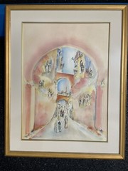 BEN AVRAM, WATER COLOR 36+29’ HEBREW, JUDAICA, HEBREW, ISRAEL