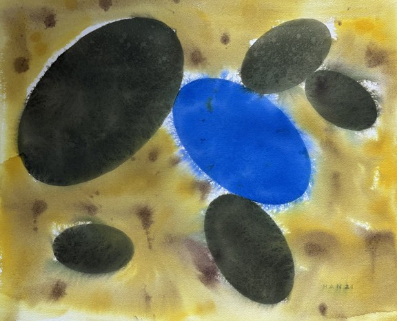 Modern Abstract 26, Oval, Original Watercolor Painting, Signed, 20×16 inch, Art