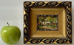 Joseph Harencz ATQ VTG Miniature Impressionism Chicken Genre Landscape Painting
