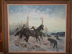 California USA Cowboy Artist Jack Swanson „Winter Peril“, 1952 Shop Studio TORNO