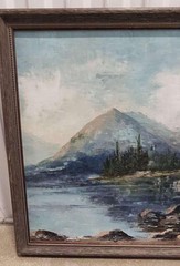 Original Oil Painting Landskape Mountains Lake Forest Signed Katie