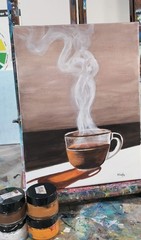 Original Expressionism 9 x 12 Hot Coffee Acrylic Canvas Wall Art Painting