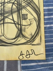 JASPER JOHNS drawing and painting on old paper signed stamped vintage