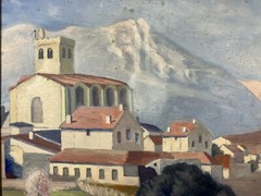 Landscape Oil Painting Of A Village In The Alps Switzerland ? Italy ? Signed