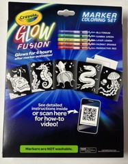 CRAYOLA GLOW FUSION COLOR IN THE DARK 5 MARKERS 5 COLORING PAGES SEA CREATURES