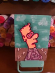 Original Painting Mini Golf Bart Bong Aceo Art Card Fun Games Golfing Markers MG
