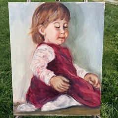 Signed Child Portrait Oil Painting on Canvas Nursery Decor 16×20