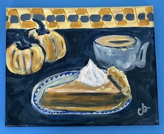 Original Painting Fall Vibes Folk Art Pumpkin Spice Signed Acrylic 8X10 Coffee