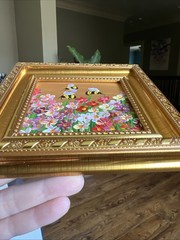Bee, Honeybee Wild flowers, original,miniature Painting,small,mini, Framed