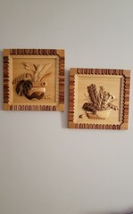 Pair of Wood Artwork vintage pictures