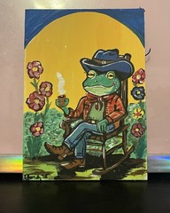 5×7 Canvas Panel Acrylic Painting of “sitting With Frog” Original Artist- OOAK