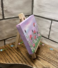 Mini Acrylic Canvas painting w/easel Of Beautiful Colorful Wildflowers Nature