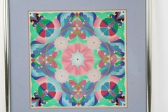 Mid Century Bold Colorful Watercolor Gouache Abstract Painting Unsigned Framed