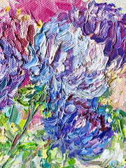 Textured Floral Oil Painting Asters Bouquet Impasto Canvas Art 16x12in