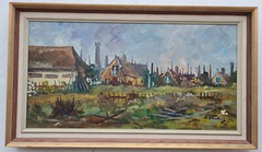 Oil painting artwork with frame picture painting oil painting village landscape