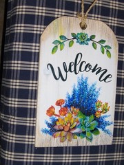 VINTAGE ORIGINAL Welcome Bluebonnets Wild Flowers Oil Panel Painted on Wood
