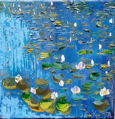 Oil original painting on canvas size 8×8 inches Waterlily Pond